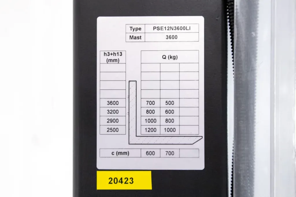 Noblelift PSE12ND36Li Edge ny ledstaplare lyftdiagram