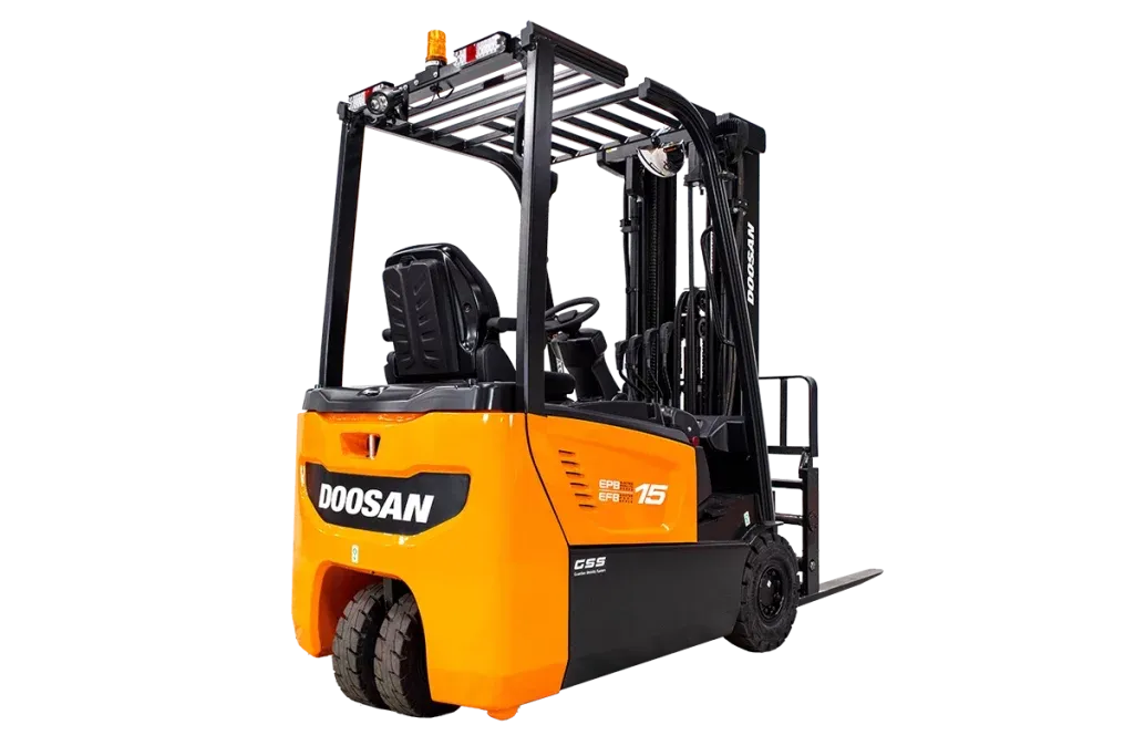 Ny doosan motviktstruck b15t-7 snett bakifrån